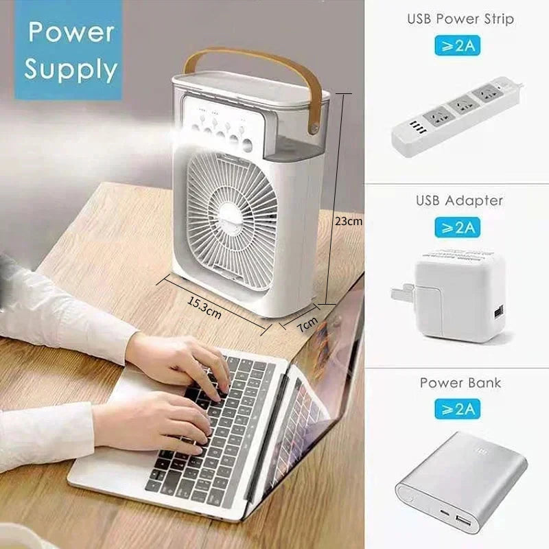 Portable Fan Air Conditioners USB Electric Fan Air Cooler LED Night Light Water Mist Fun 3 in 1 Air Humidifier for Home